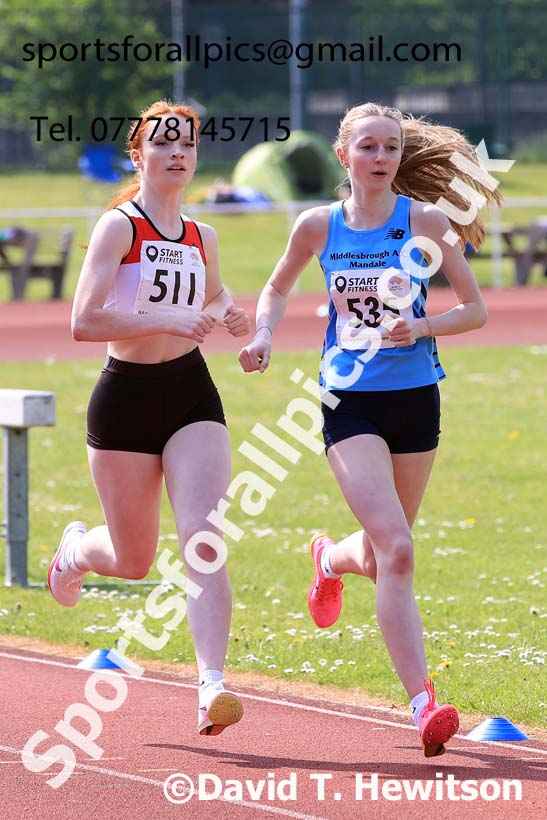 Womens Under-17s 1500 metres, 2024 North Eastern Track and Field Champs., Middlesbrough.  Photo: David T. Hewitson/Sports for All Pics